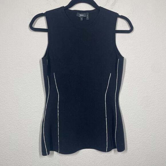 Theory Small Darted Top Crew Neck Peplum Top Black Wool Nylon Blend Sleeveless - Picture 2 of 7